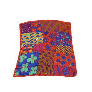 Vintage Ken Done Silk Scarf Colorful Floral Tropical Square